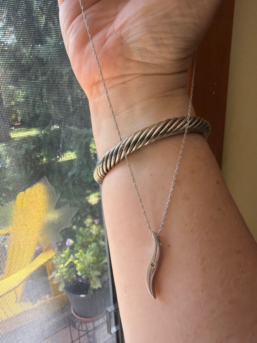 Sterling Silver Necklace with Pendant - natural diamond - 18 inch length